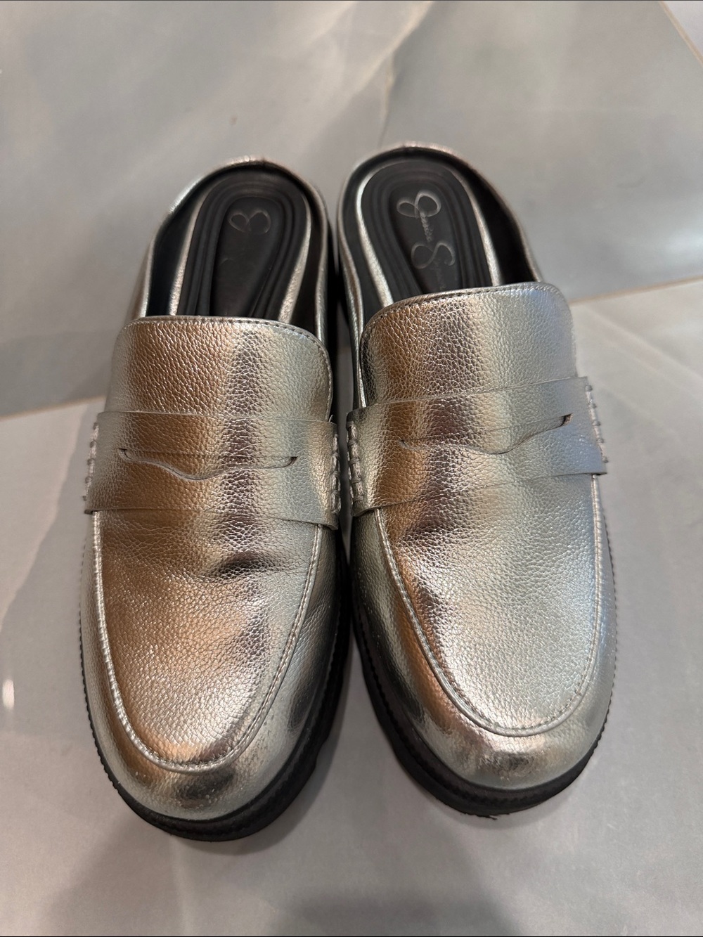 Jessica Simpson Silver Metallic Slip-On Penny Loafers size 7